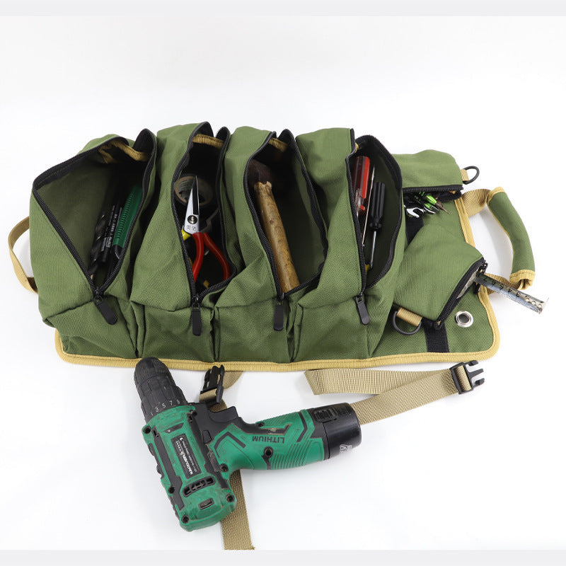 Portable Roll-Up Tool Organizer with Zippered Pockets