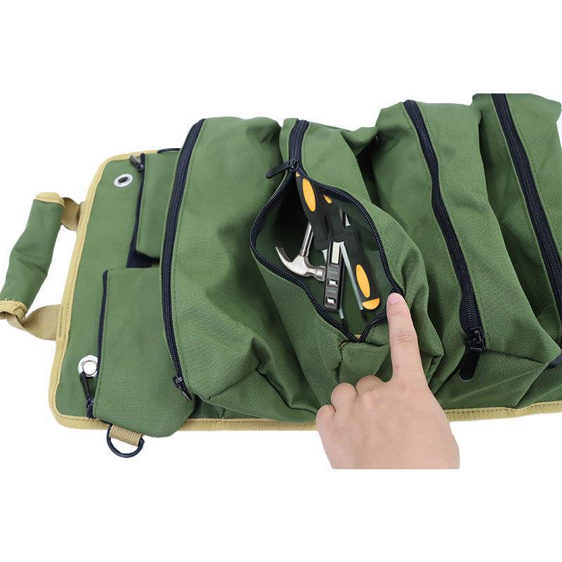 Portable Roll-Up Tool Organizer with Zippered Pockets