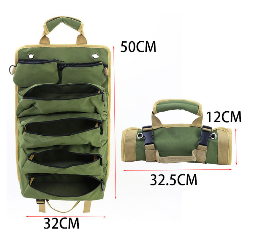 Portable Roll-Up Tool Organizer with Zippered Pockets