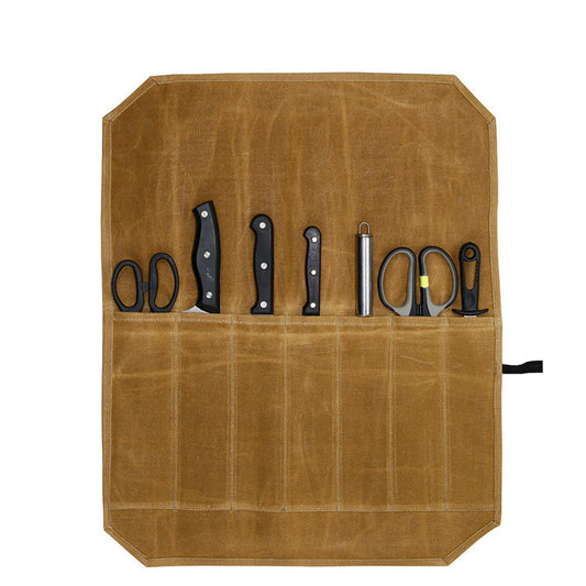 Durable Waxed Canvas Knife Roll Bag - Portable Chef Tool Organizer