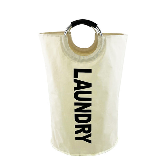Beige Large-Fabric Laundry Hamper Clothes Basket for Home Storage