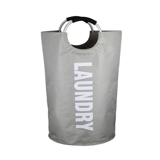 Light Gray Large-Fabric Laundry Hamper Round Clothes Basket for Home Storage