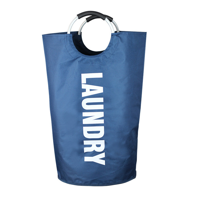 Blue Large-Fabric Laundry Hamper Round Clothes Basket for Home Storage
