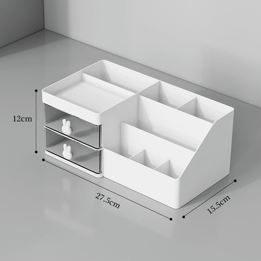 White Drawer-Style Cosmetic Organizer – Multifunctional Jewelry Storage Box for Desk - Minimalist Desk Organizer for Students - Storage Nook