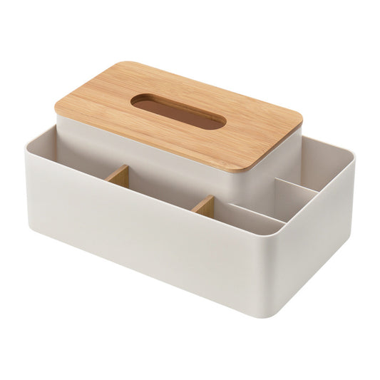 Multifunctional Tissue Box Organizer - Bamboo Lid with Dividers for Desktop Storage - Storage Nook