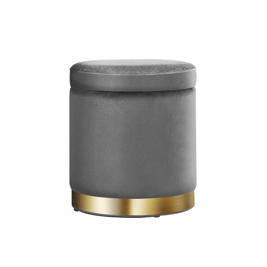 Ottoman Storage Foot Stool Round Velvet - Grey