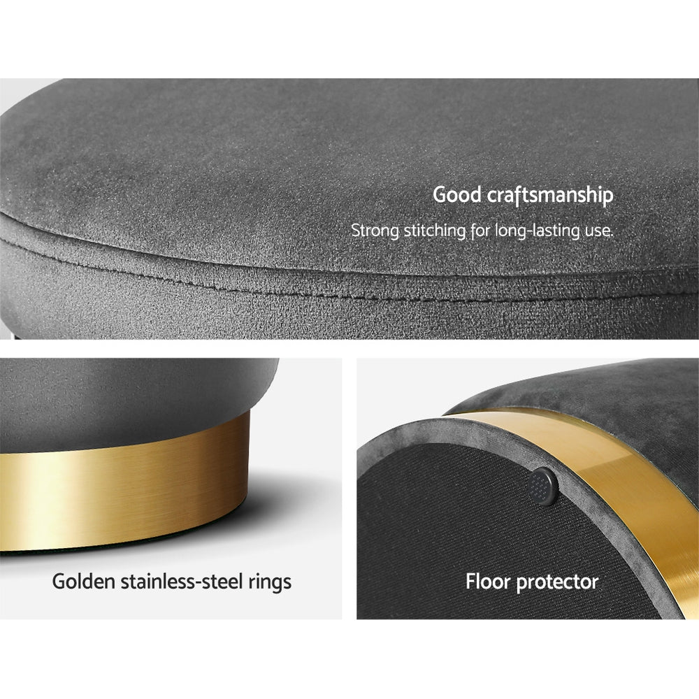 Ottoman Storage Foot Stool Round Velvet - Grey