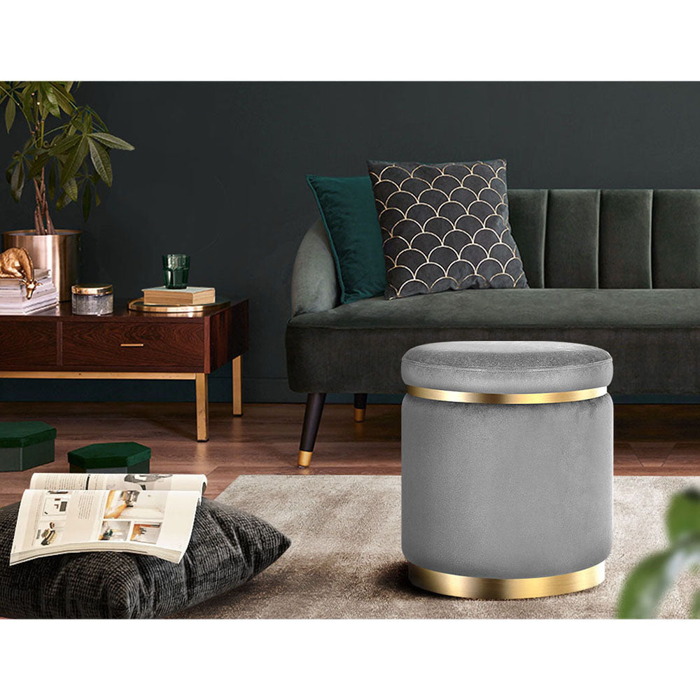 Ottoman Foot Stool Velvet - Grey