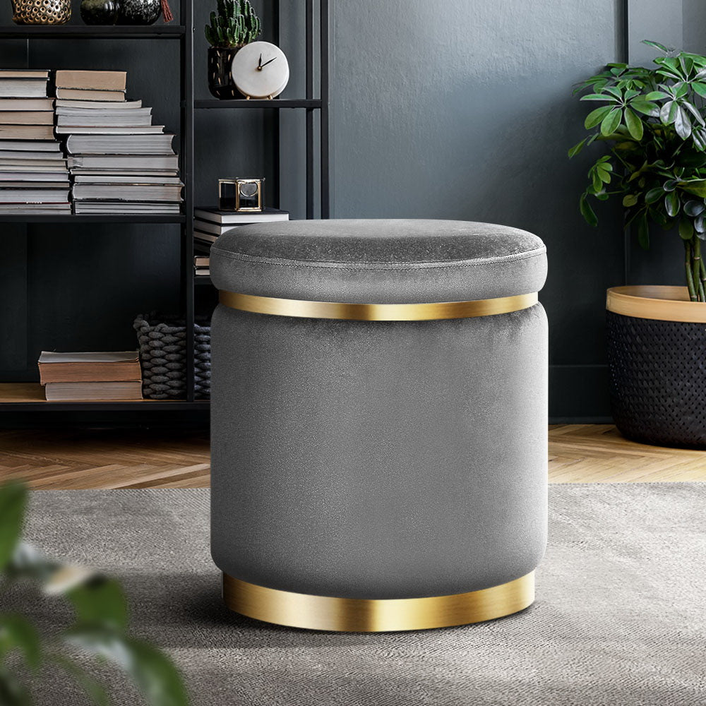 Ottoman Foot Stool Velvet - Grey