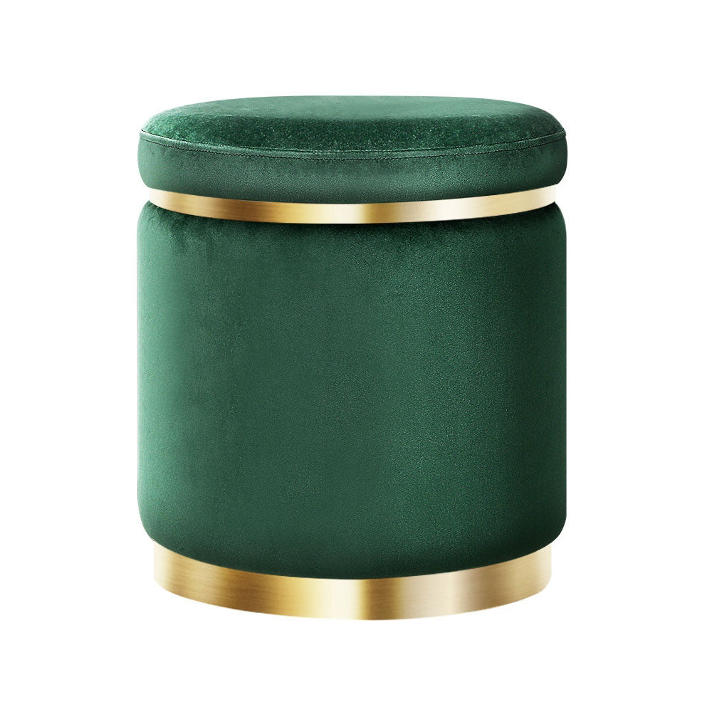 Storage Nook Round Velvet Ottoman Foot Stool Foot Rest Pouffe Padded Seat Footstool