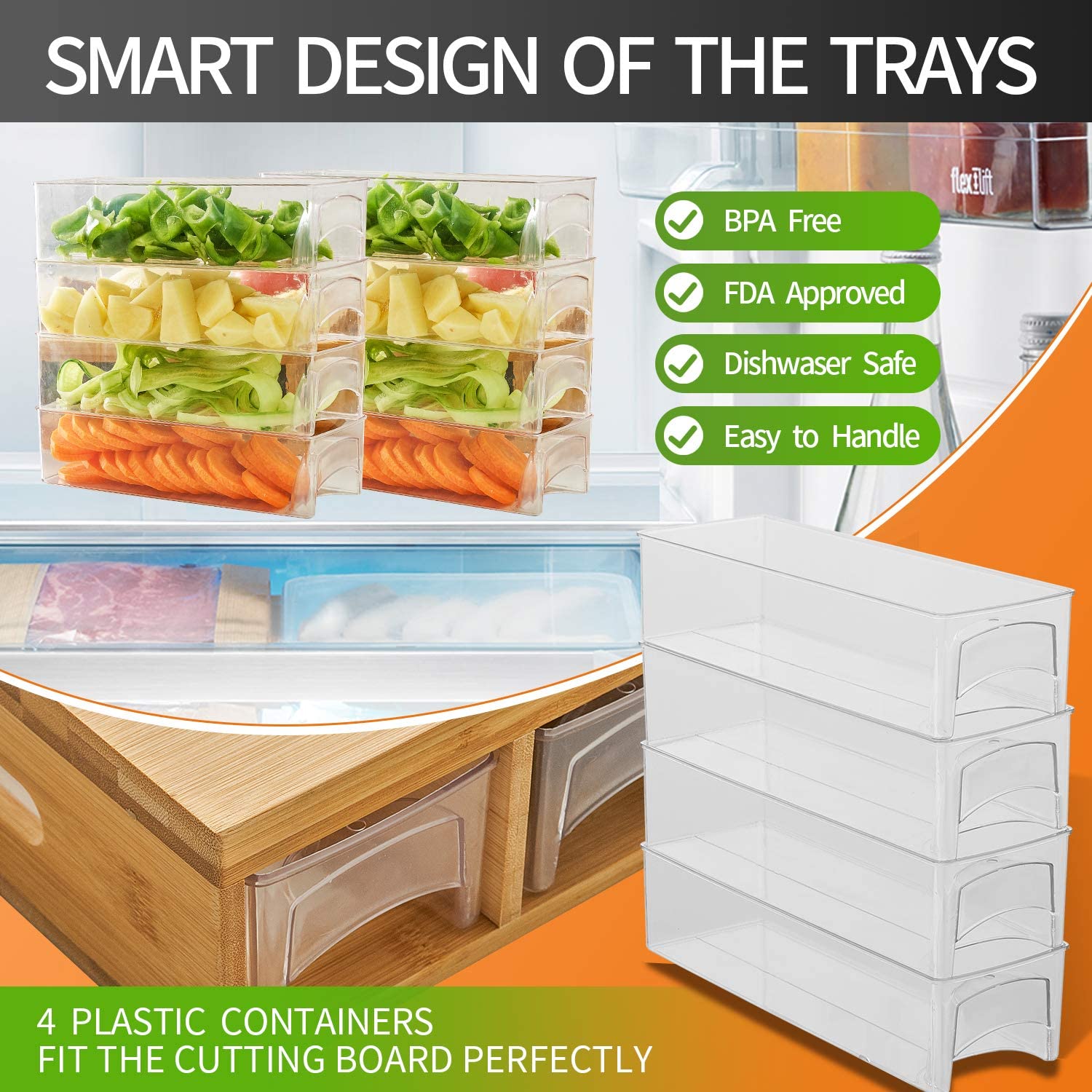 Large Bamboo Cutting Board and 4 Containers with Mobile Holder 