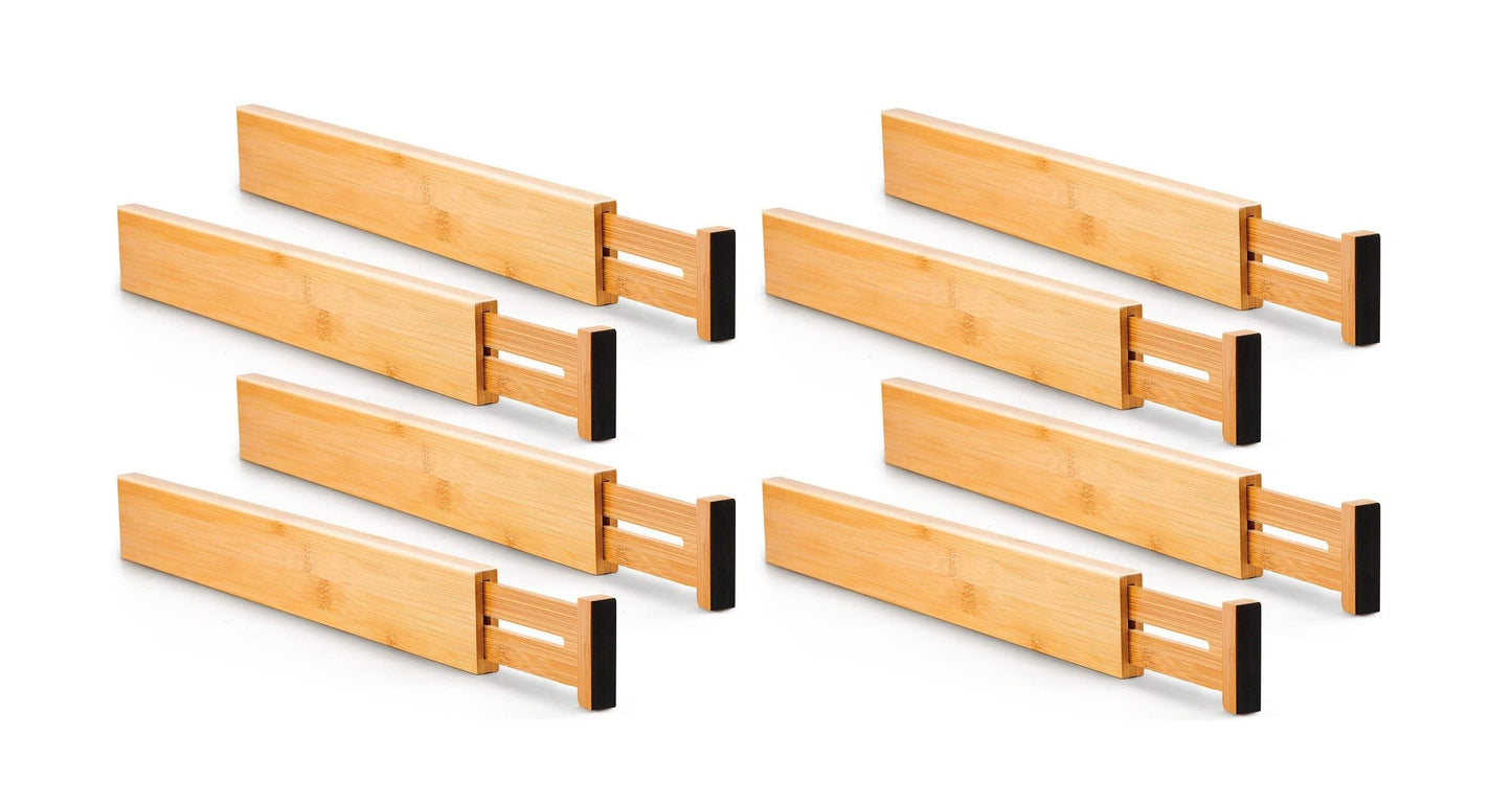 8 Pack Bamboo Adjustable Kitchen Drawer Dividers
