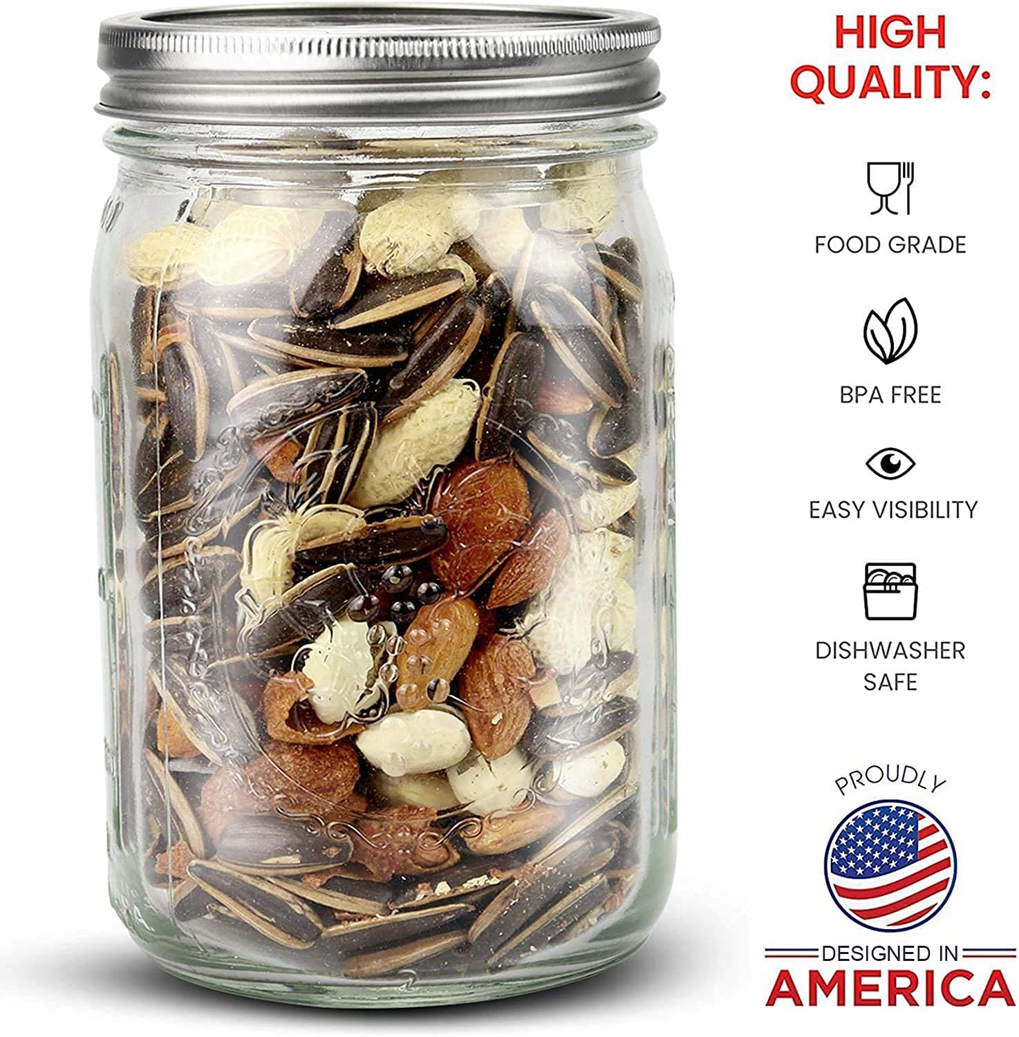 Canning Jars - 12 Pieces 480ml Empty Glass Spice Bottles with Airtight Lids and Labels