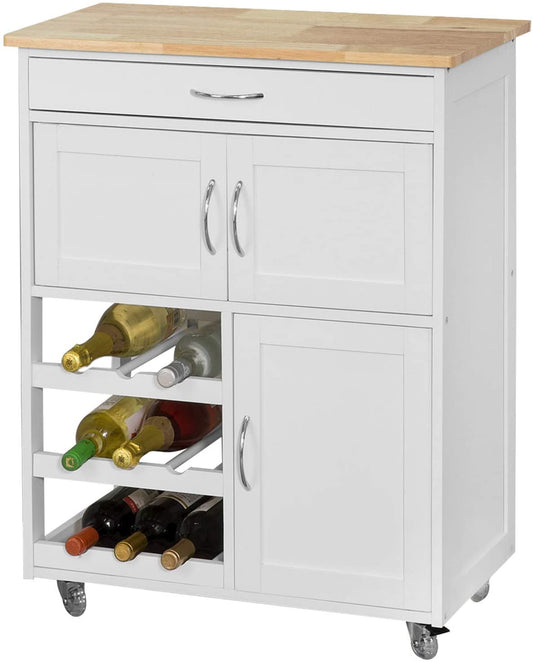 Kitchen Trolley with Wine Racks, Portable Workbench, storage nook